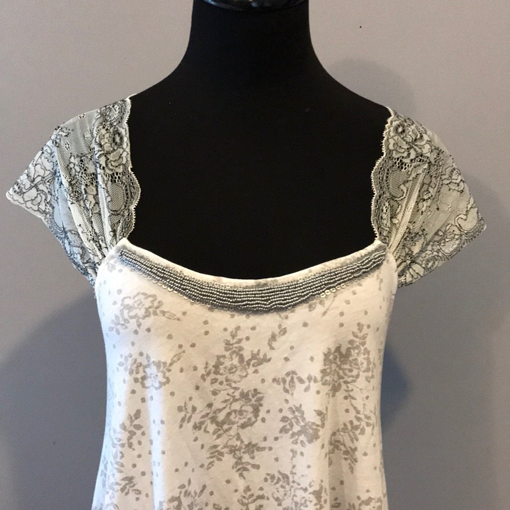 Free People lace and floral beaded tunic top